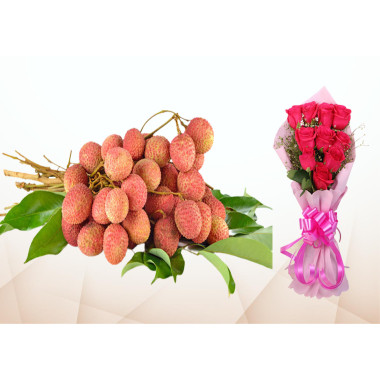 400 Pecs Litchi & 5 Red Roses Bouquet